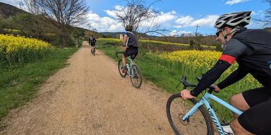 Cyclists on the Pirinexus gravel route