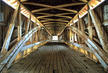 Parke County, Indiana, Interior of West Union Bridge, a wooden covered bridge.