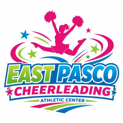 Logo for East Pasco Cheerleading Athletic Center with colorful graphics.