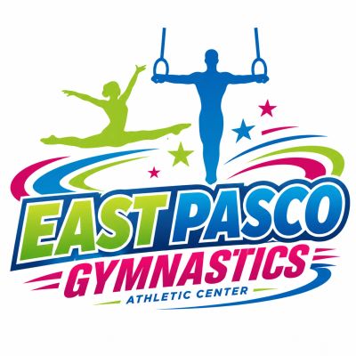 Logo of East Pasco Gymnastics Athletic Center with gymnasts.