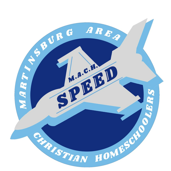 Logo of Martinsburg Area Christian Homeschoolers with a jet and speed theme.