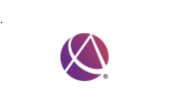 Purple and pink circular logo with geometric shapes.
