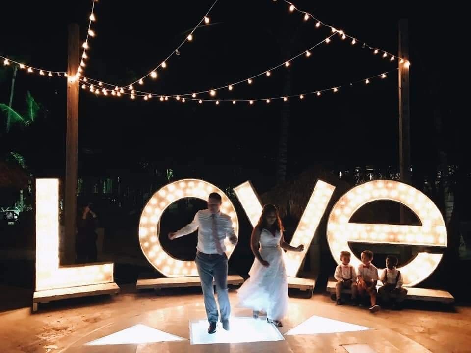Bride and groom dancing on a dance floor