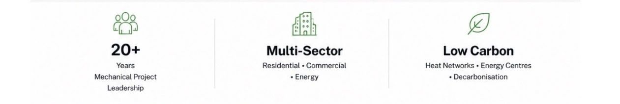 Experience in mechanical projects with multi-sectoral low carbon solutions.