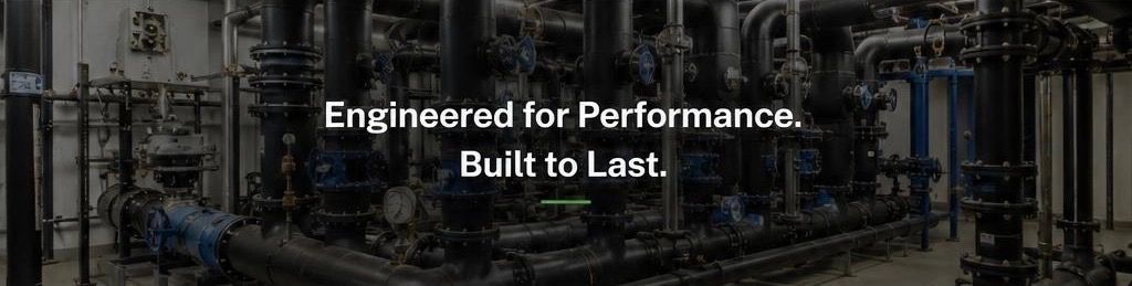 Industrial pipes with performance-focused slogan.
