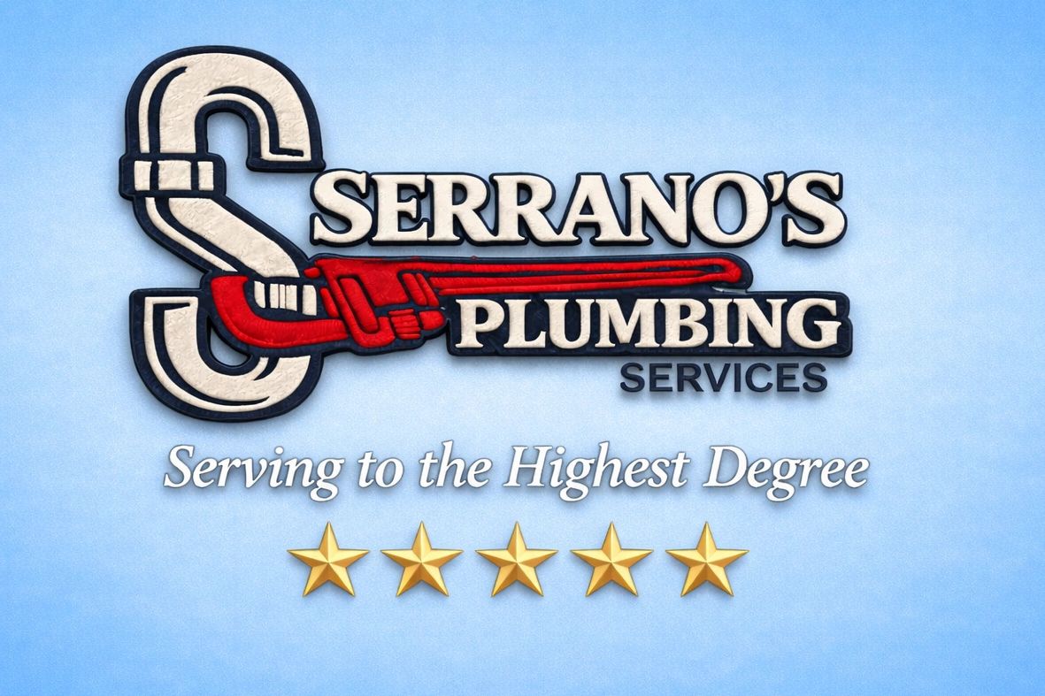 Serrano’s Plumbing logo—gas water heaters, North & South Shore.