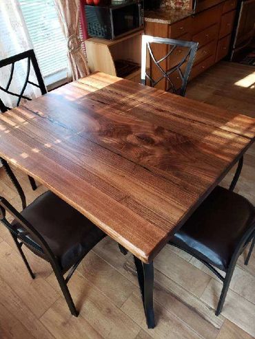 Custom walnut table,  corner angle