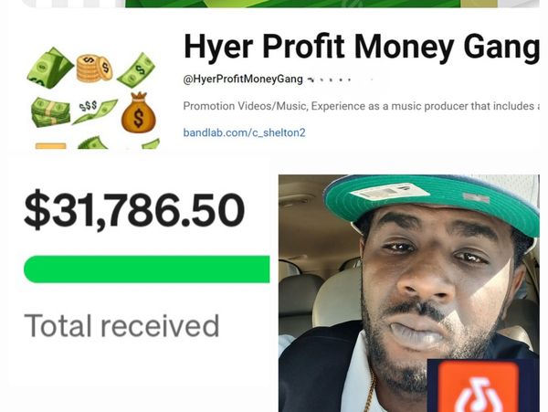 Screenshot showing $31,786.50 received by Hyer Profit Money Gang with a man's selfie.