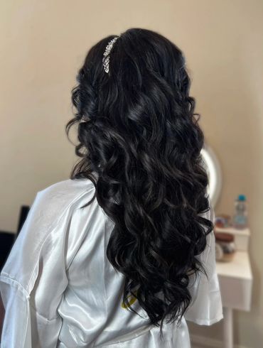 Romantic bridal curls with hair extensions for added volume by NYC hairstylist Beauty by Denoise