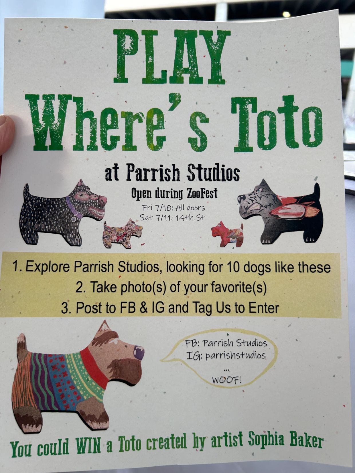 Play Where's Toto game at Parrish Studios during ZooFest.
