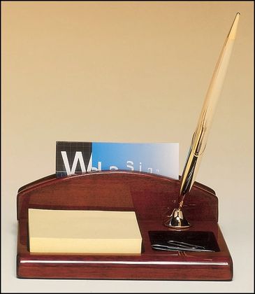 Rosewood Piano-Finish Desk Organizer with Business Card Holder, Pen and Notepad