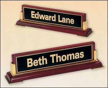 Rosewood Piano-Finish Nameplate with Gold Metal Accents