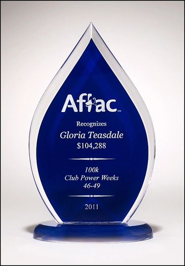 Flame Series Clear Acrylic Award with Blue Silk Screened Back