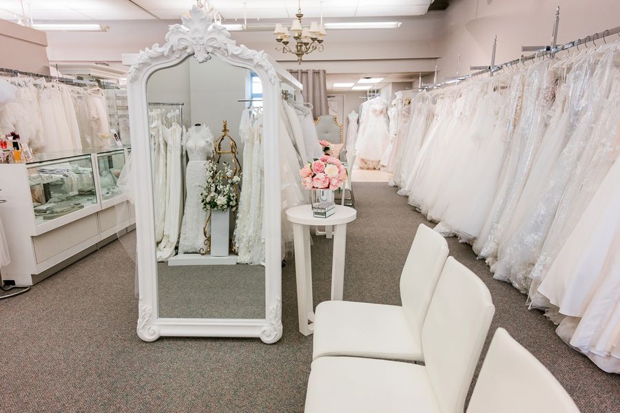 Bride being styled at Annette's Bridal boutique