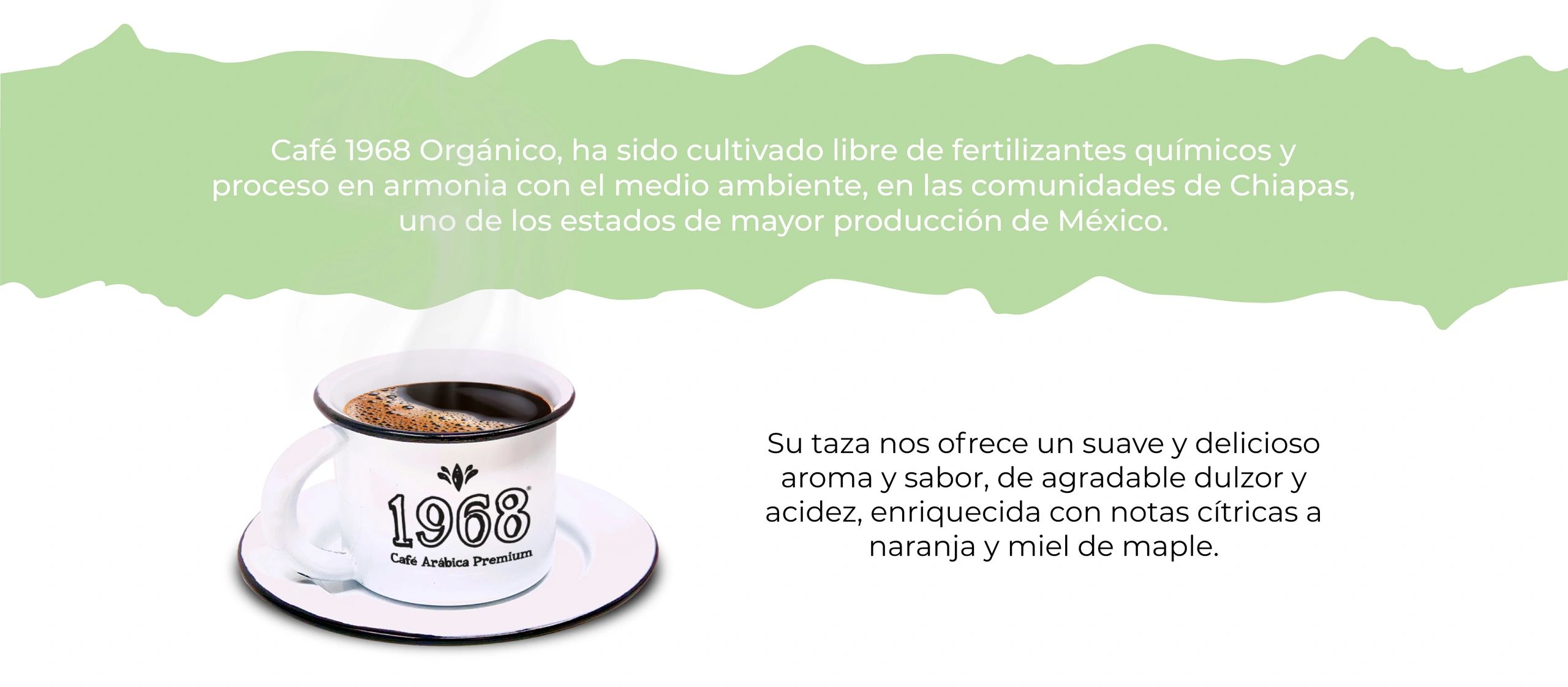 Café certificado Orgánico, taza con bajo dulzor, bajo cuerpo y acidez ligera, café sin fertilizantes