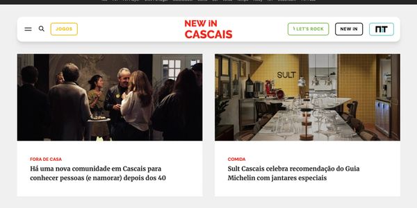 Página mostra novidades em Cascais sobre comunidade e gastronomia.