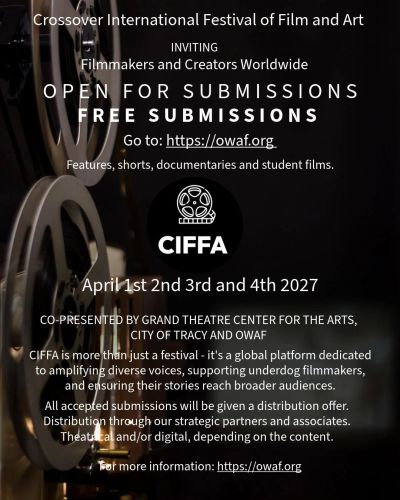 Announcement poster for CIFFA 2027 inviting global filmmakers to submit free films.