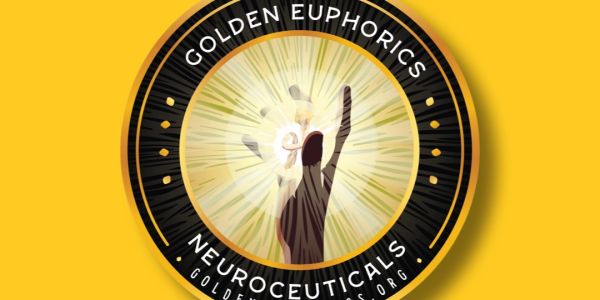 Logo of Golden Euphorics Neuroceuticals with a raised hand and radiating light.