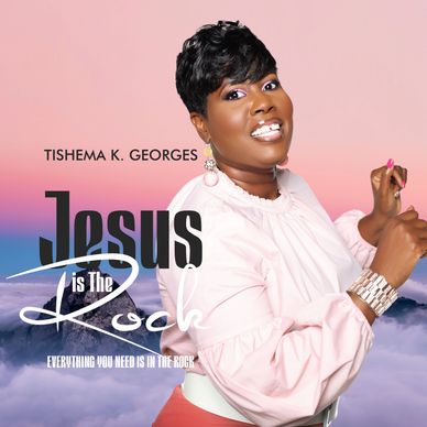 Woman smiling with text about Jesus the Rock.