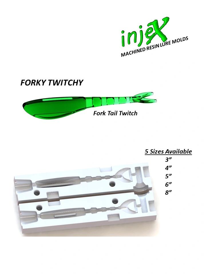 Injection Fishing Lure Mold - INJEX (1020SC) 2 Itchy Twitchy Fork Tail  Twitch Bait - FUSIONX Fishing - Single Cavity CNC Machined Resin Injection