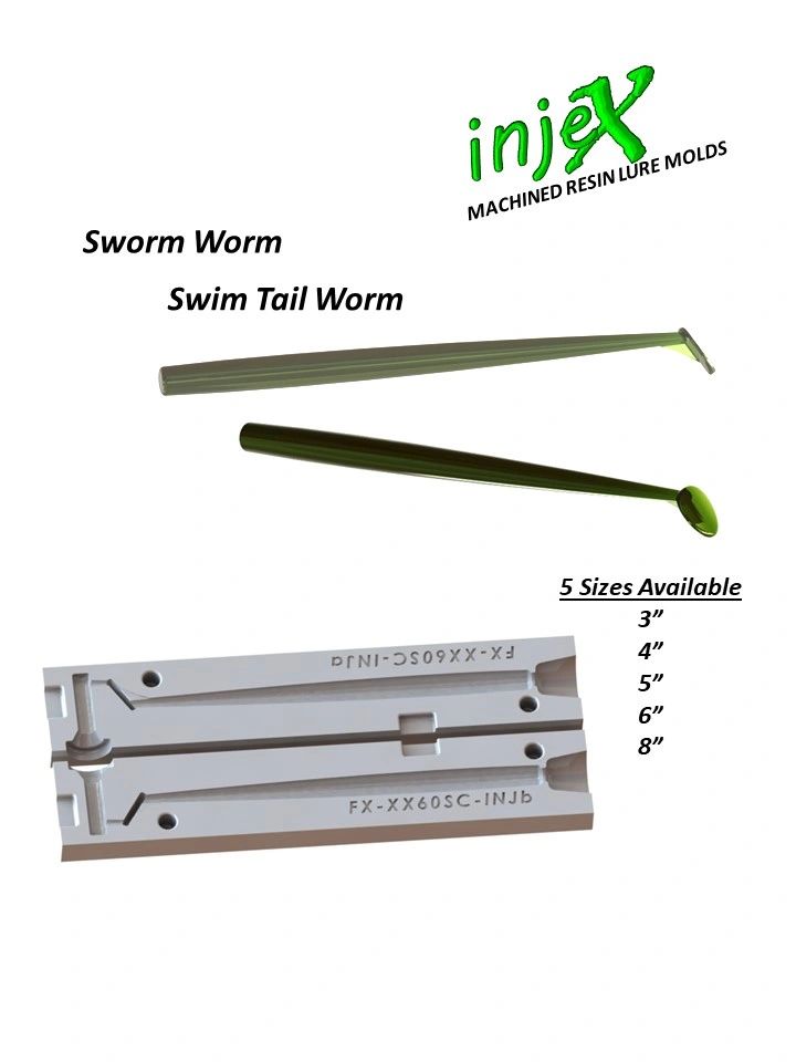 InjeX Injection Mold - Sworm Swim Tail Worm (3, 4, 5, 6, 8) XX30 XX40  XX50 XX60 XX80