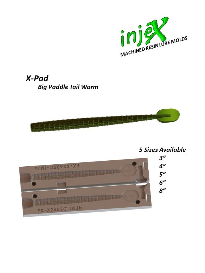 InjeX Injection Mold - XPad Big Tail Worm (3, 4, 5, 6, 8) X230 X240  X250 X260 X280 X Pad