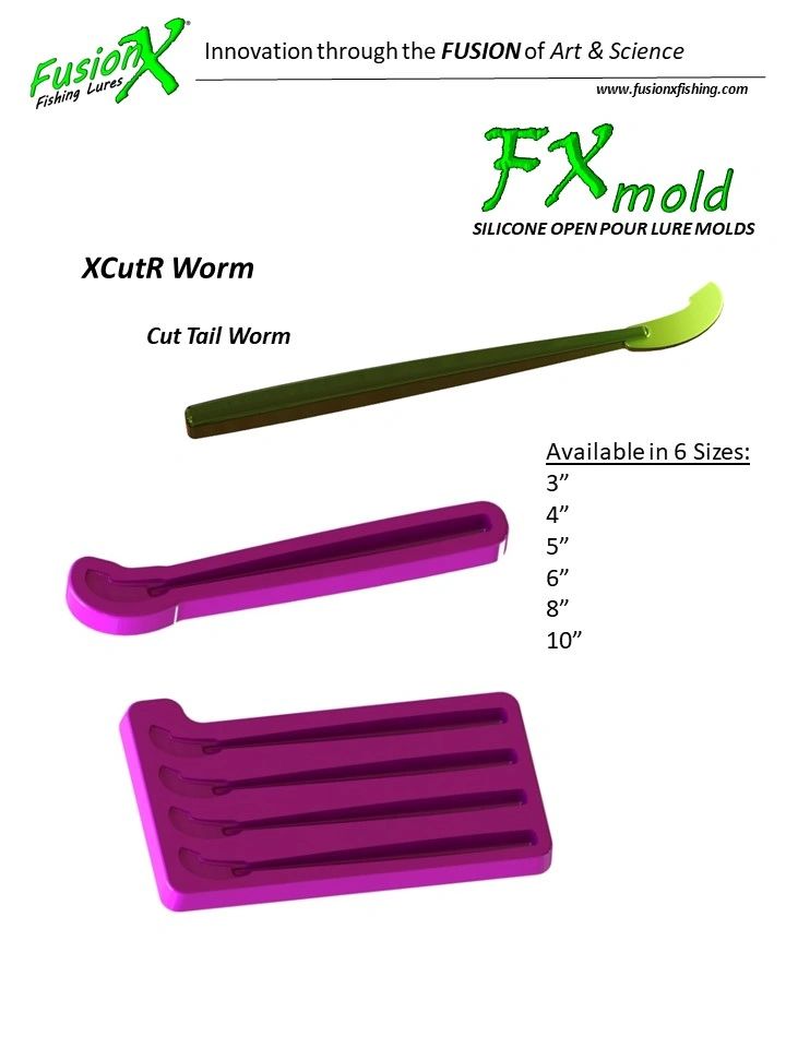FX Mold - XCutR Cut Tail Worm (3, 4, 5, 6, 8, 10) X630 X640 X650 X660  X680 X6100 X Cut R