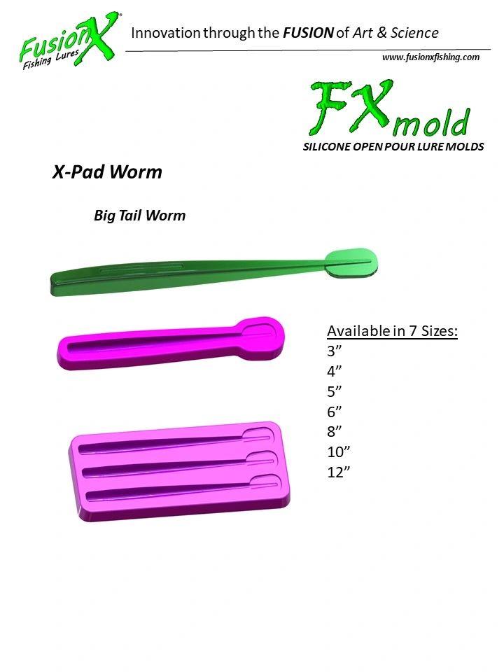 FX Mold - XPad Big Tail Worm (3, 4, 5, 6, 8, 10, 12) X230