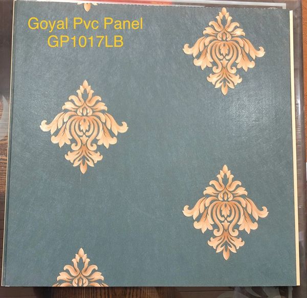 Goyal PVC panel with elegant ornamental patterns on a textured blue background.