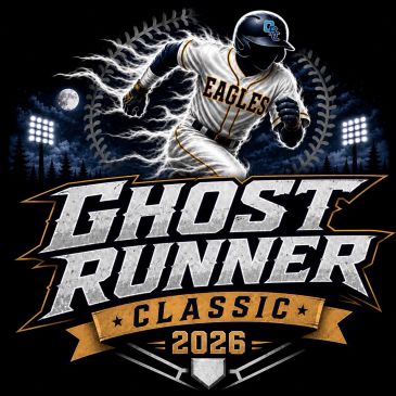 A baseball player running with "Ghost Runner Classic 2026" text.