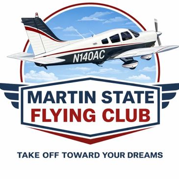 Logo of Martin State Flying Club with a small airplane and slogan.