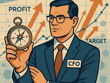 CFO holding a compass symbolizing direction in business growth and profit.