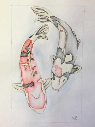 Painting of koi fish swimming together