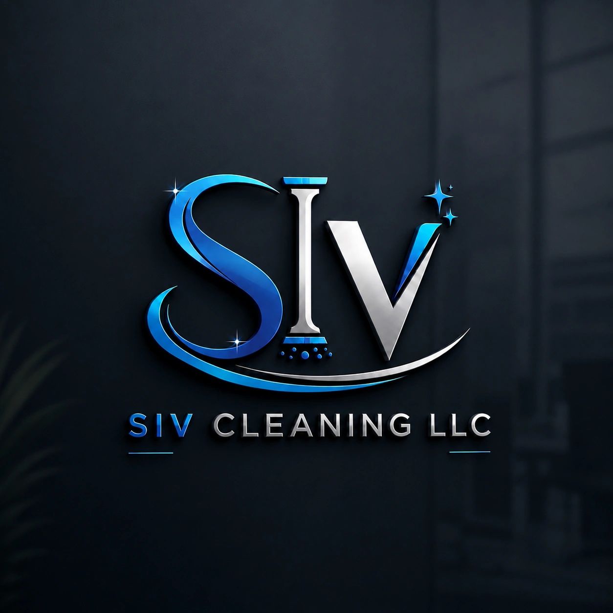 SIV Cleaning LLC logo with shiny blue and silver letters and sparkles.
