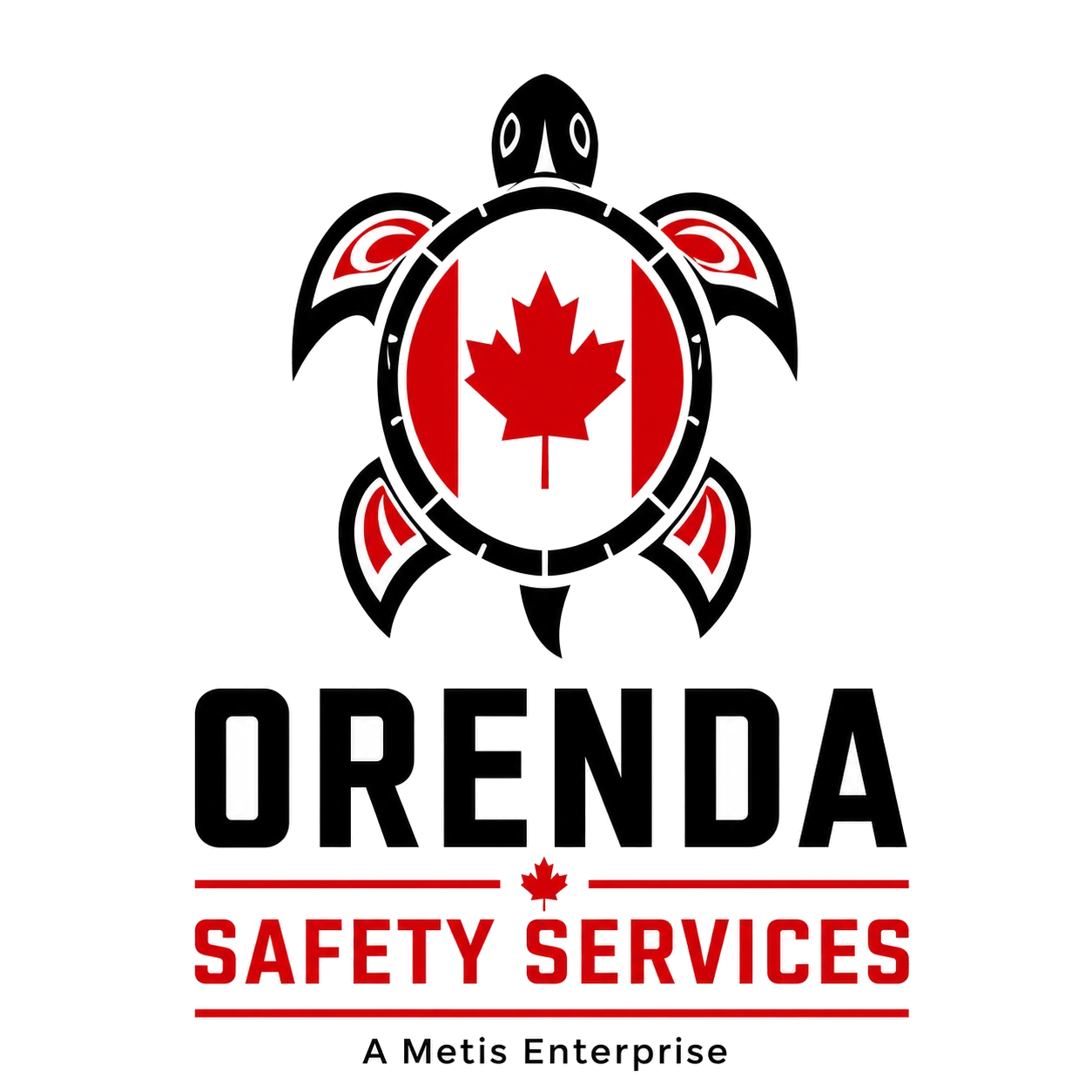 Logo featuring a turtle with a Canadian flag and the text Orenda Safety Services.