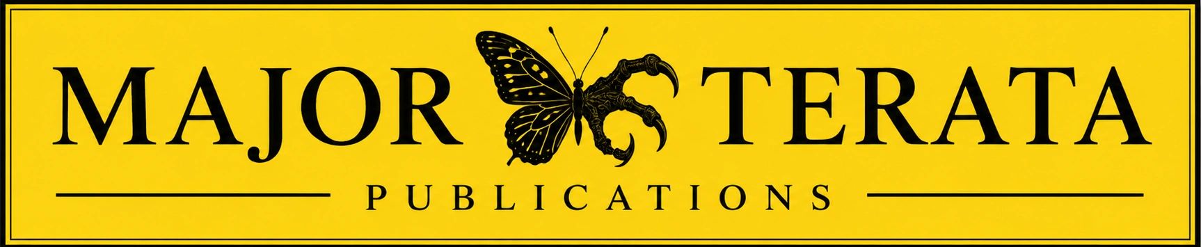 Logo of Major Terata Publications with butterfly and claw design.