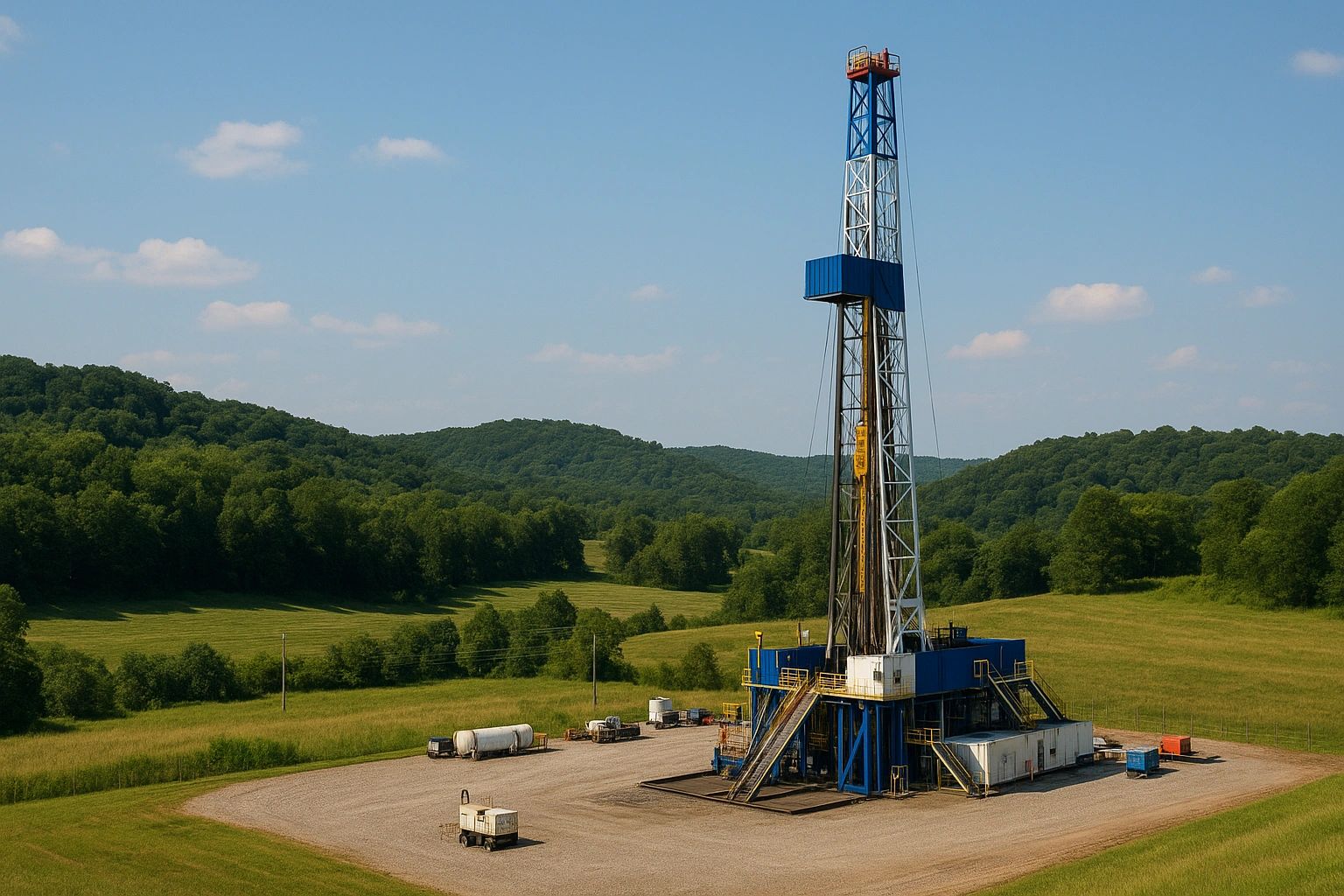 Fracking rig in Southeast Ohio for horizontal drilling representing oil and gas law