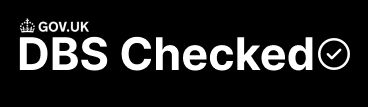 A black banner with white text reading 'GOV.UK DBS Checked' and a checkmark.