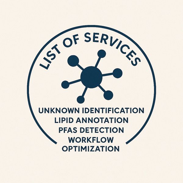 Circular infographic listing scientific services offered.