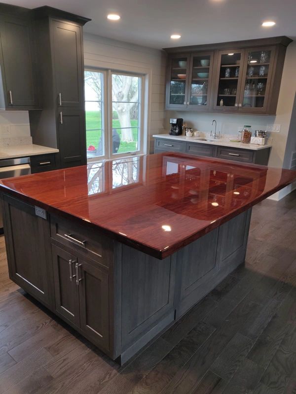 New Kitchen remodel with Hand Made Bubinga island top.