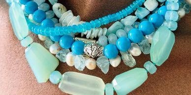 Multi string, different stone necklace using preloved and new gemstone beads