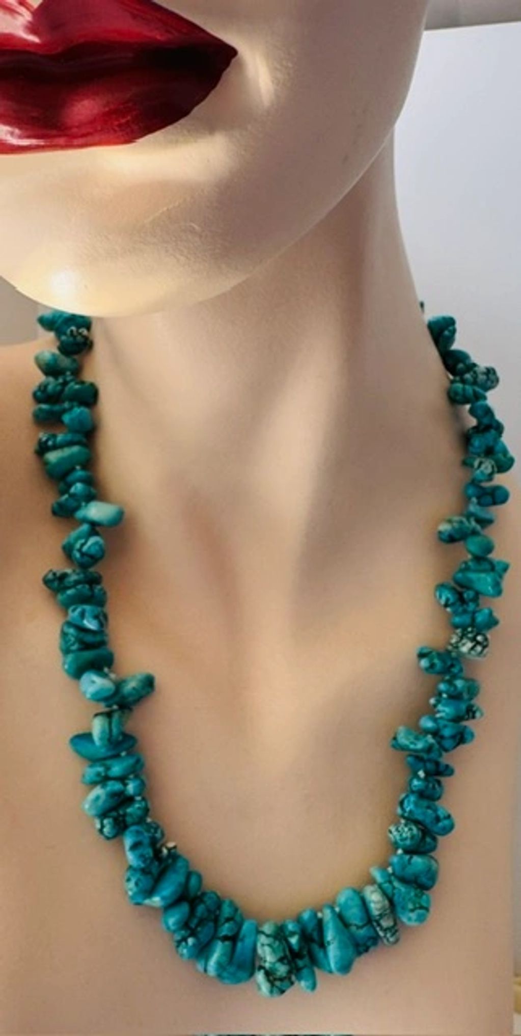 Irregular Turquoise Nugget Necklace. 


