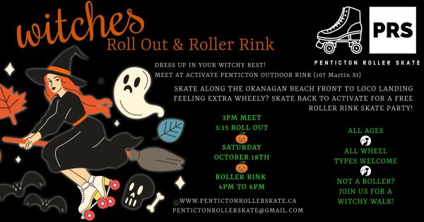 Witches Roll Out &amp; Roller Rink event poster with Halloween theme.