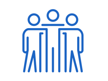Blue icon of three people standing together.