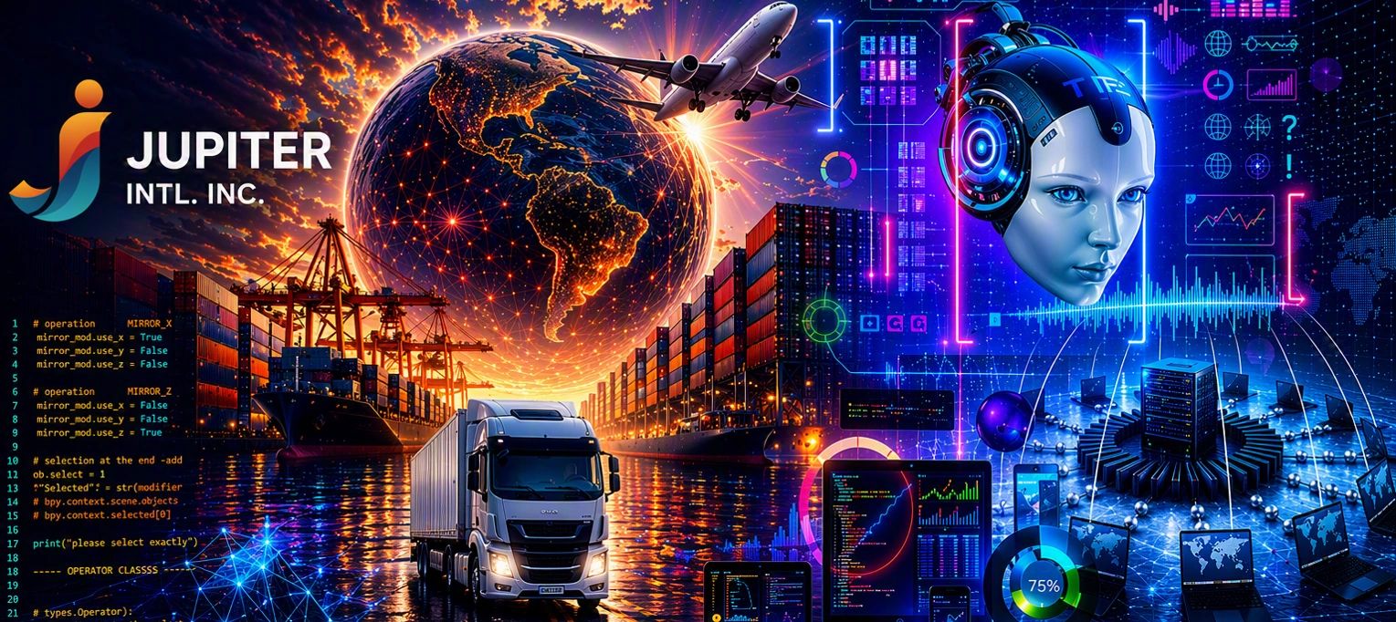 Futuristic global logistics with AI and data analytics by Jupiter Intl. Inc.