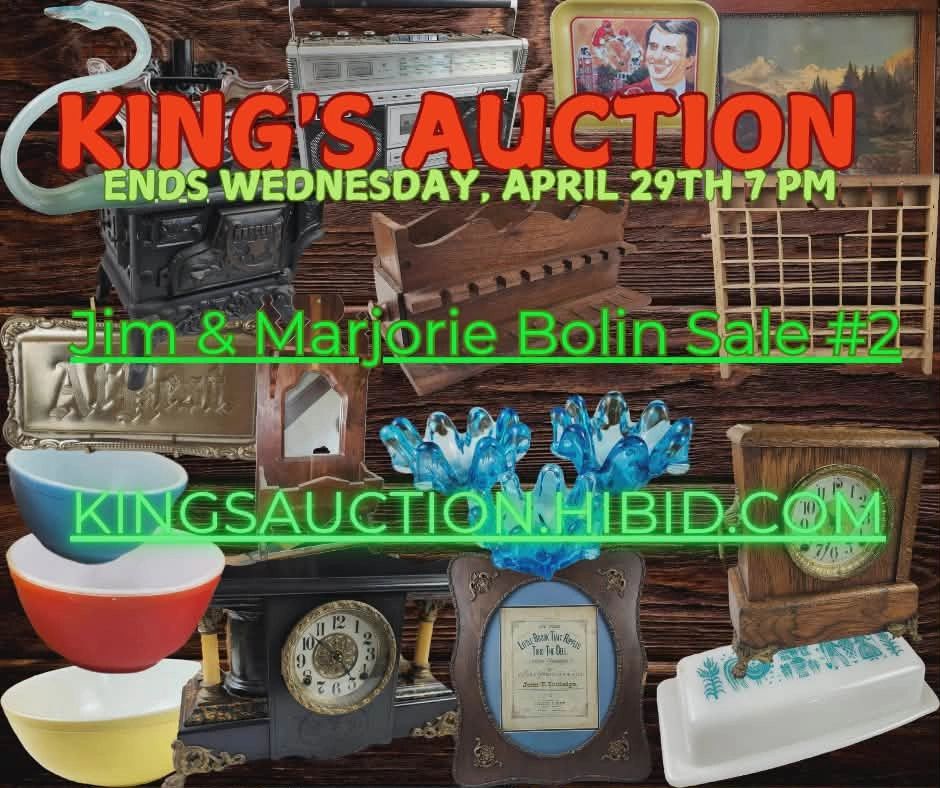 Vintage items and collectibles auction ending April 29th at 7 PM.