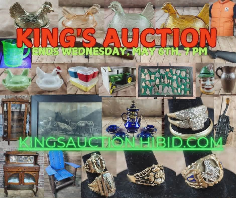 Vintage collectibles and antiques featured in King's Auction ending May 6th at 7 PM.
