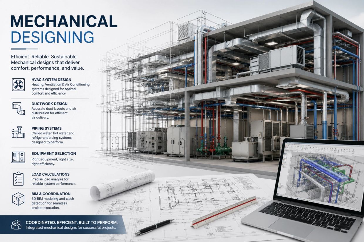 Mechanical designing with efficient HVAC and ductwork systems.