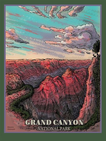 "Grand Canyon National Park" client commission, pen & ink with digital color