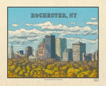 Rochester NY print, pen and ink w/ digital color